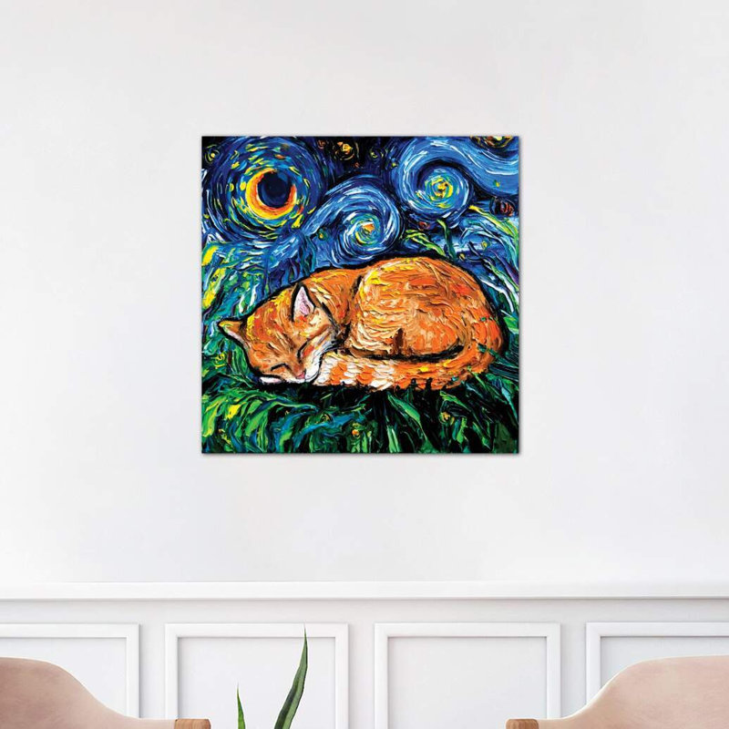 Orange Tabby Night 1 Piece Wrapped Canvas Painting, 66.04 cm H x 66.04 cm W x 1.91 cm D