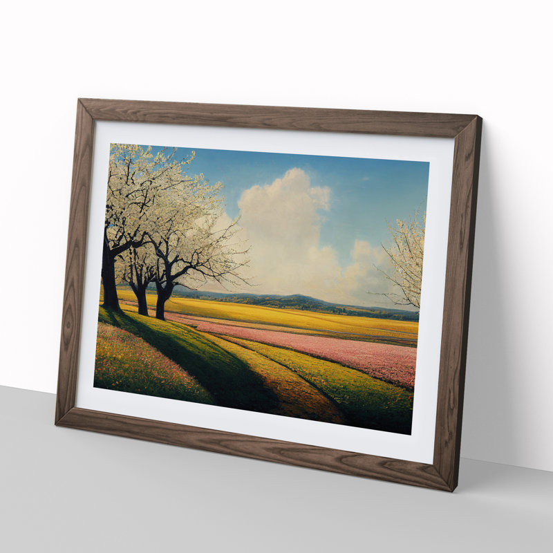 Incomparable Spring Meadow Landscape 1 Piece Single Picture Frame Wall Art, 34cm H x 46cm W x 2cm D, Walnut