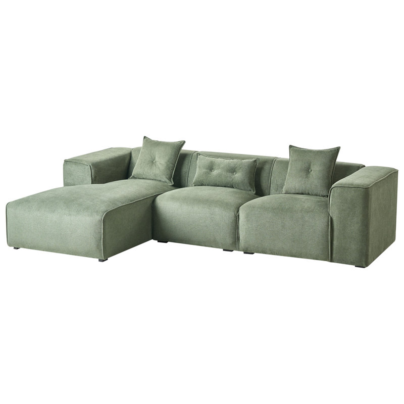Corner Sofa DOLVA 3 Seater Right Hand, Green Chenille