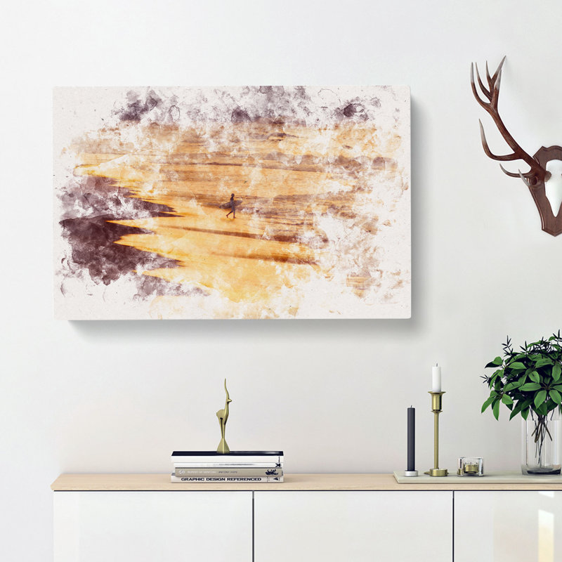 Heading into the Surf Watercolour - Wrapped Canvas Graphic Art Print, 60cm H x 91cm W x 3cm D