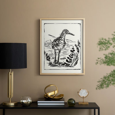 Linocut Style Seabird II, reproduction encadrée - bois massif