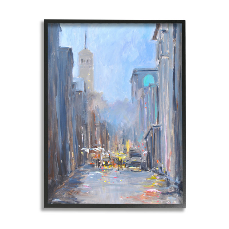 Réflexions abstraites de la ville pluvieuse, Giclée encadrée noir minuit, H 14 po x l 11 po x P 1,5 po
