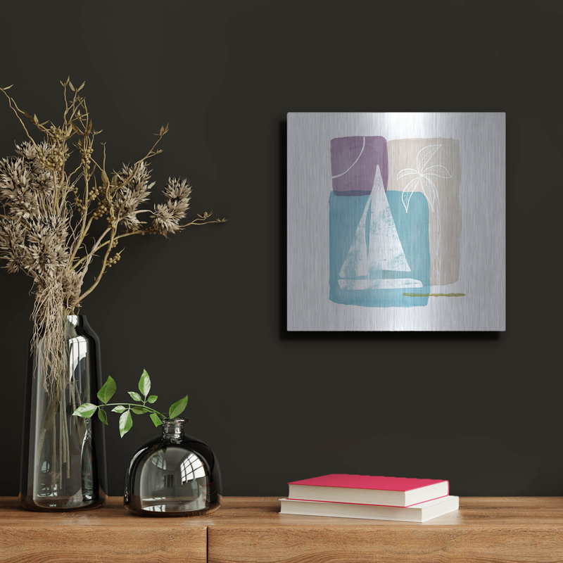 "Voilier et palmier" par Linda Woods, H 12 po x l 12 po