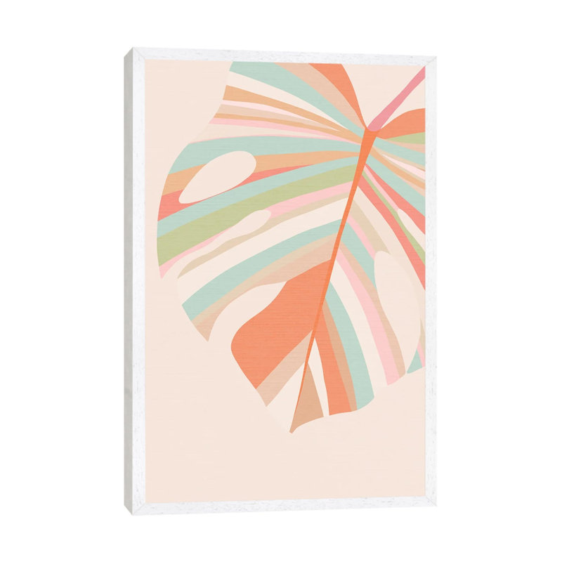 Monstera Leaves Pink Violet Red by Dominique Vari - Print on Canvas, 101.6 cm H x 66.04 cm W, White Framed
