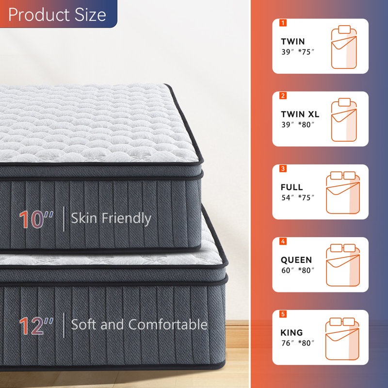 Medium Cooling Gel Meomory Foam Hybrid Mattress, King, 10"
