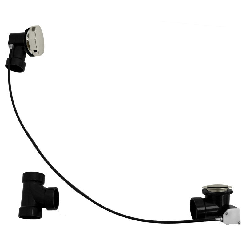 35" Cable Drive Bathtub Pop-Up Drain Trim with Rotary Overflow and Sch. 40 ABS Fittings, Polished Brass