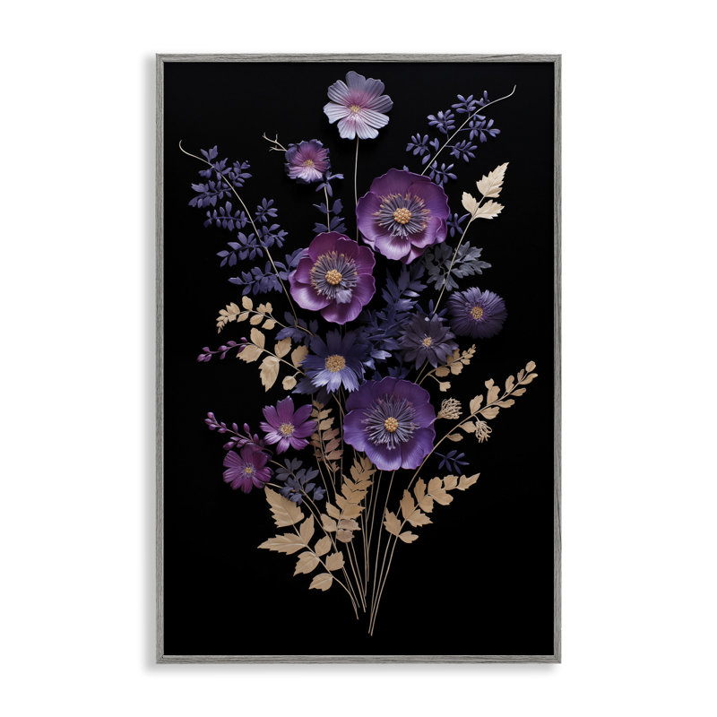 Giclée encadrée de fleurs mauves dimensionnelles, design par Heidi Kuntz, Estampe numérique Farmhouse, H 18 po x l 12 po