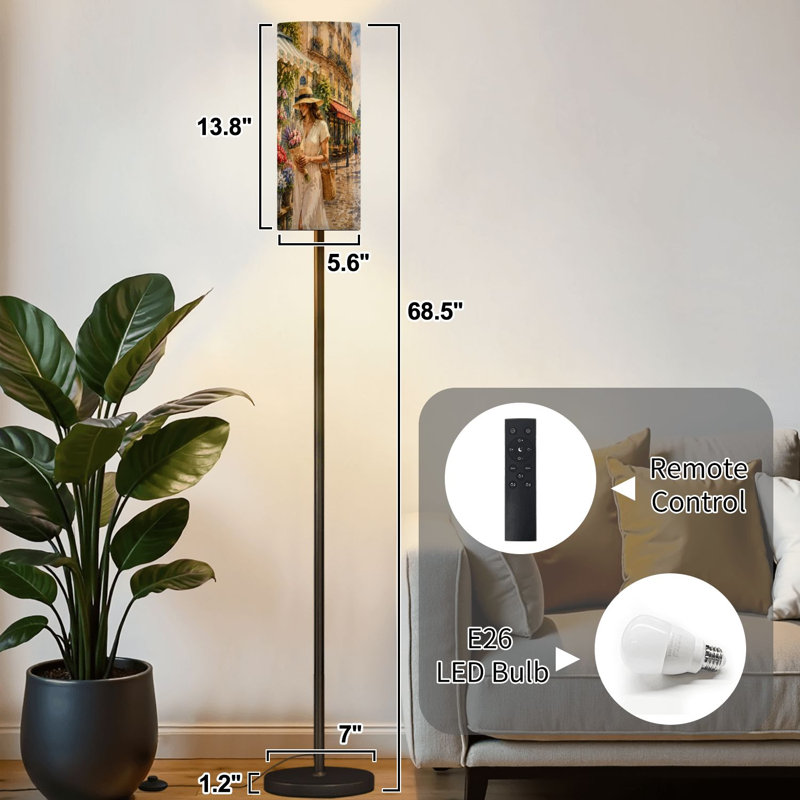 Lampe sur pied au marché aux fleurs de Paris Tour Eiffel avec affichage floral éclatant, lampe sur pied moderne à intensité variable avec télécommande, interrupteur au pied, ampoule, abat-jour, lampe de coin pour le salon, la chambre et le bureau