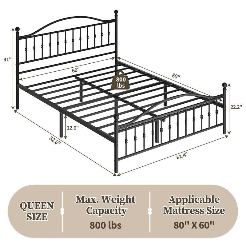 Sturdy Metal Platform Bed Frame, Queen