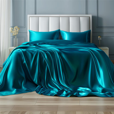 Ensemble de draps en satin de literie - Draps soyeux avec drap-housse de 15 po de profondeur