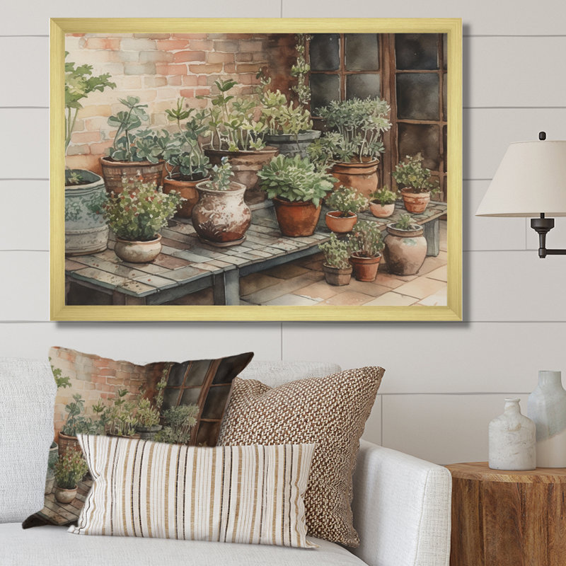 Saahin Cottage balcon Garden II sur toile, H 12 po x l 20 po x P 1 po, Encadrement doré
