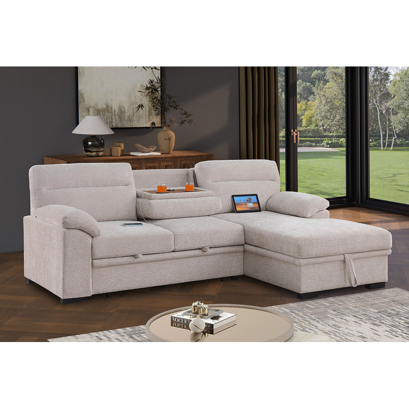 Canapé-lit modulaire en chenille de 94 po en chenille beige Kipling II