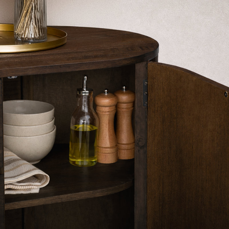 Seneca Modern Solid Wood Sideboard with Push-Open Doors, Live Edge Drawer Fronts, and Spacious Storage, Walnut