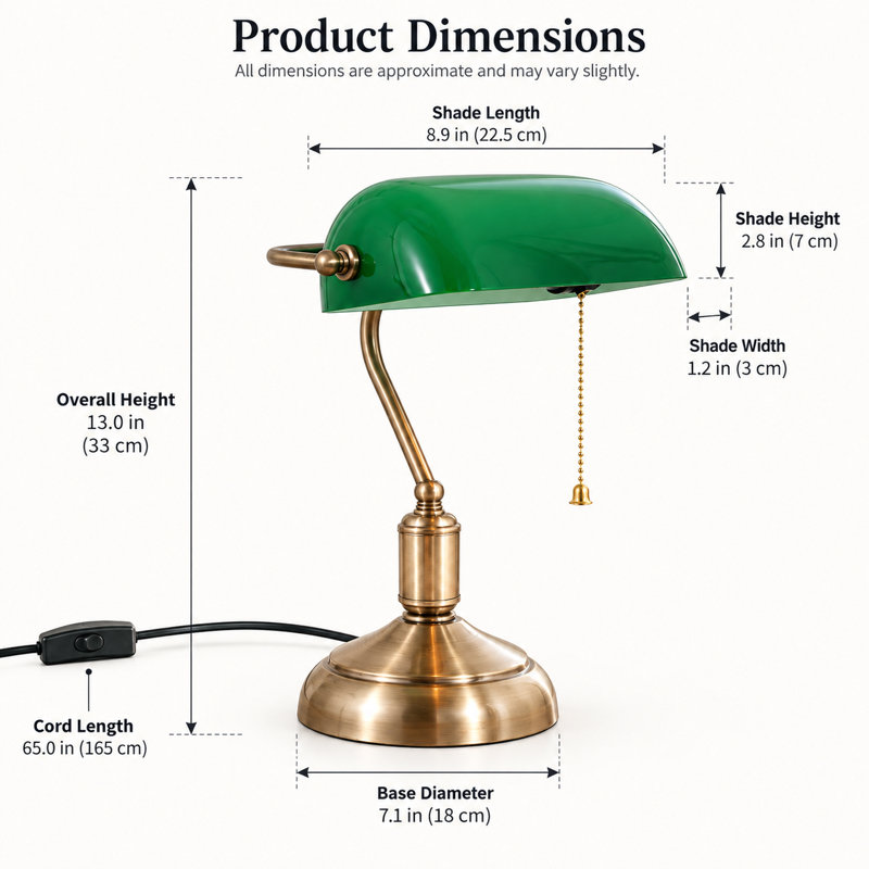 1 - Lampe de table classique de banquier avec tirette