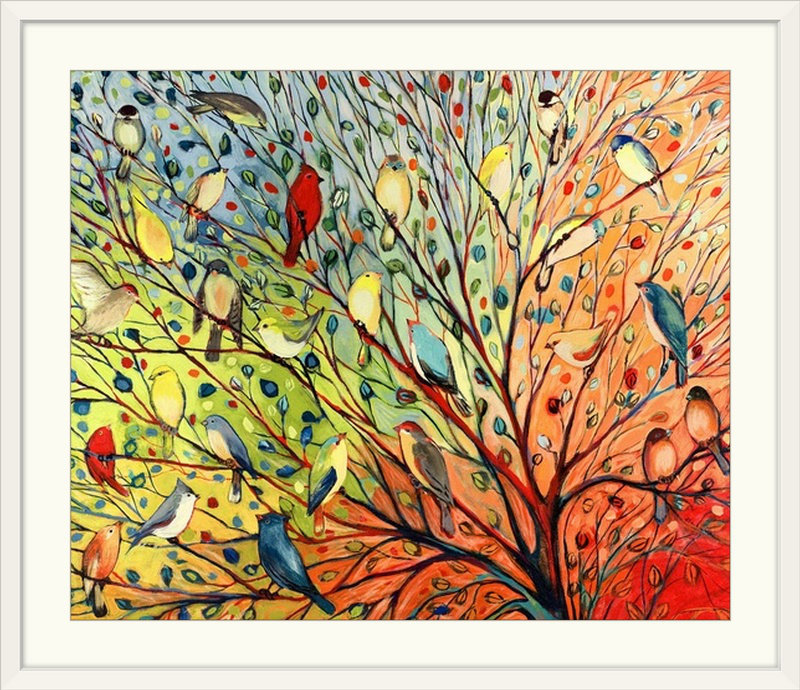 « Twenty Seven Birds » - Reproduction d'art graphique, H 32 po x l 38 po x P 1 po, Impression encadrée avec passe-partout
