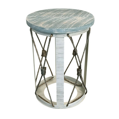Cottage Cylinder End Table with Knotted Rope Accent