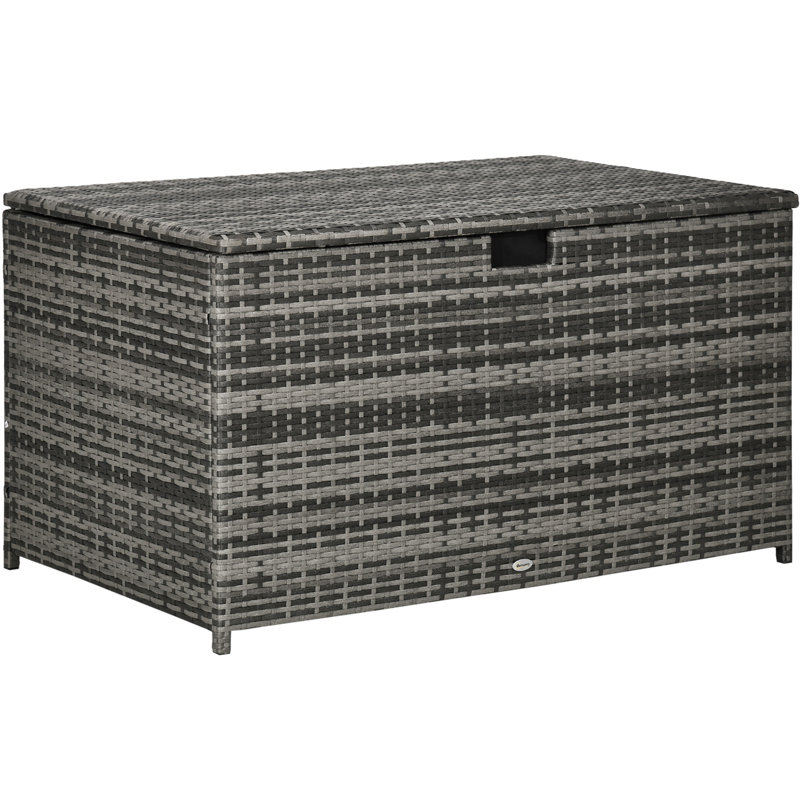 Outsunny 113 Gallon Deck Box,Rattan Outdoor Storage Box,Waterproof Storage Container,Dark Gray