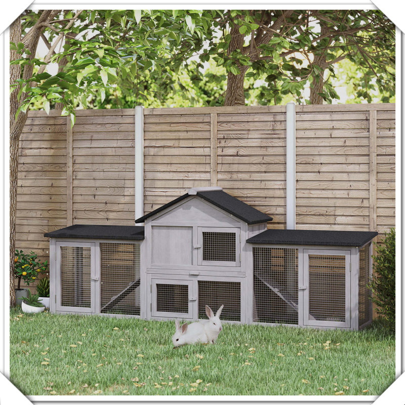 Cage d'extérieur en bois avec double rampes de toit résistantes aux intempéries, Gris
