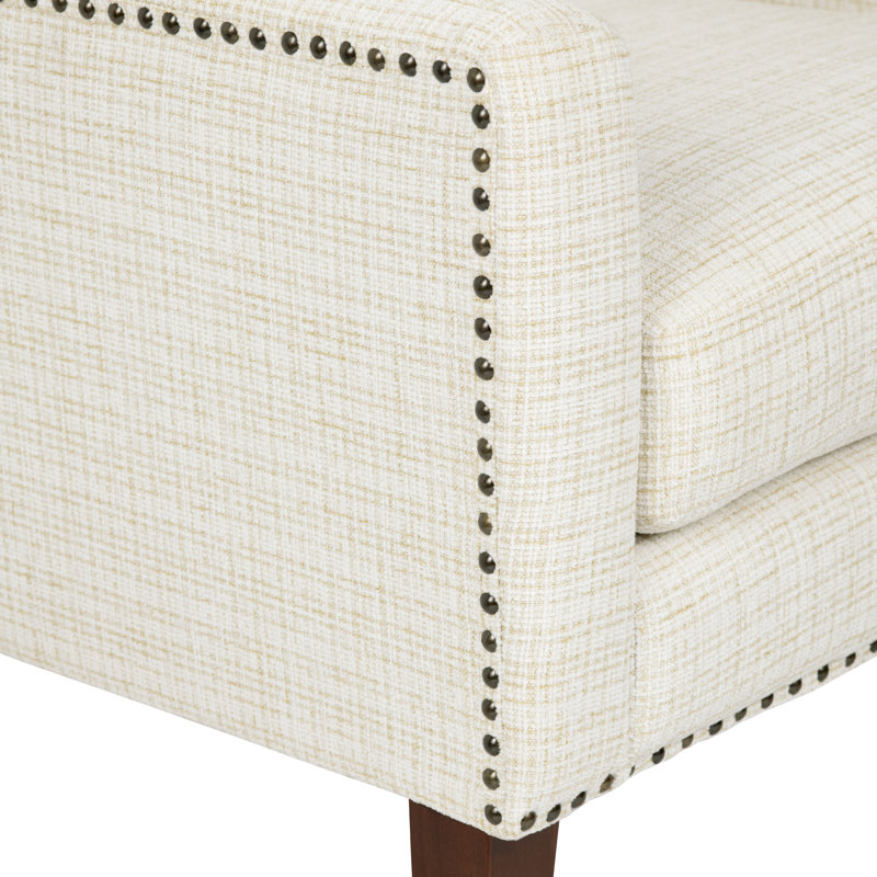 Upholstered Accent Chair, White/Tan Polyester