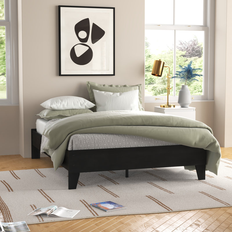 Arkoe Full Low Profile Wood Platform Bed, Black, Queen
