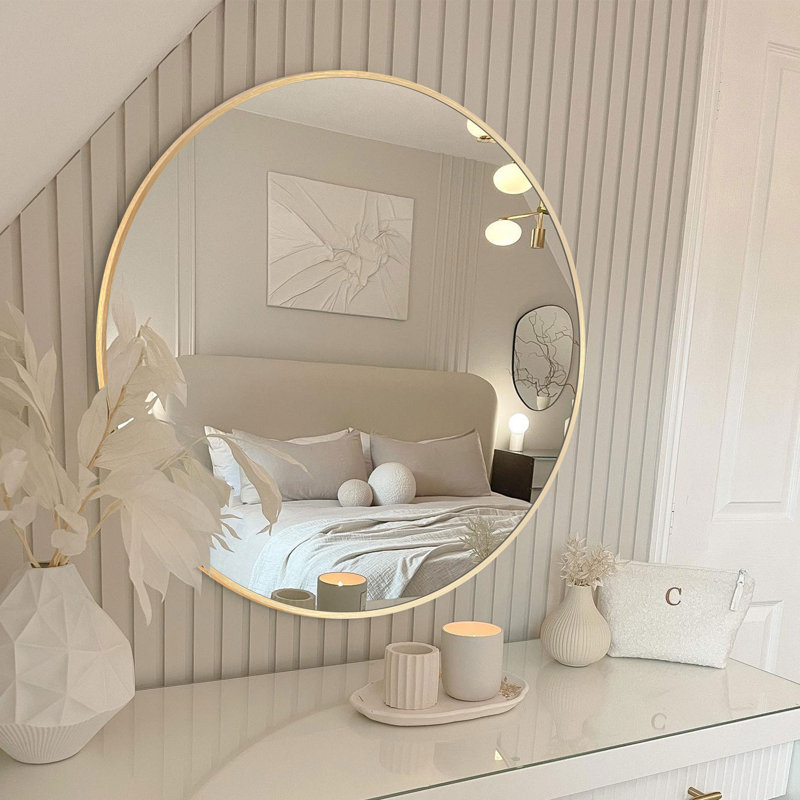 Pieterjan Metal Round Wall Mirror for Bathroom / Vanity Mirror, 23.37" x 23.37", Brushed Gold