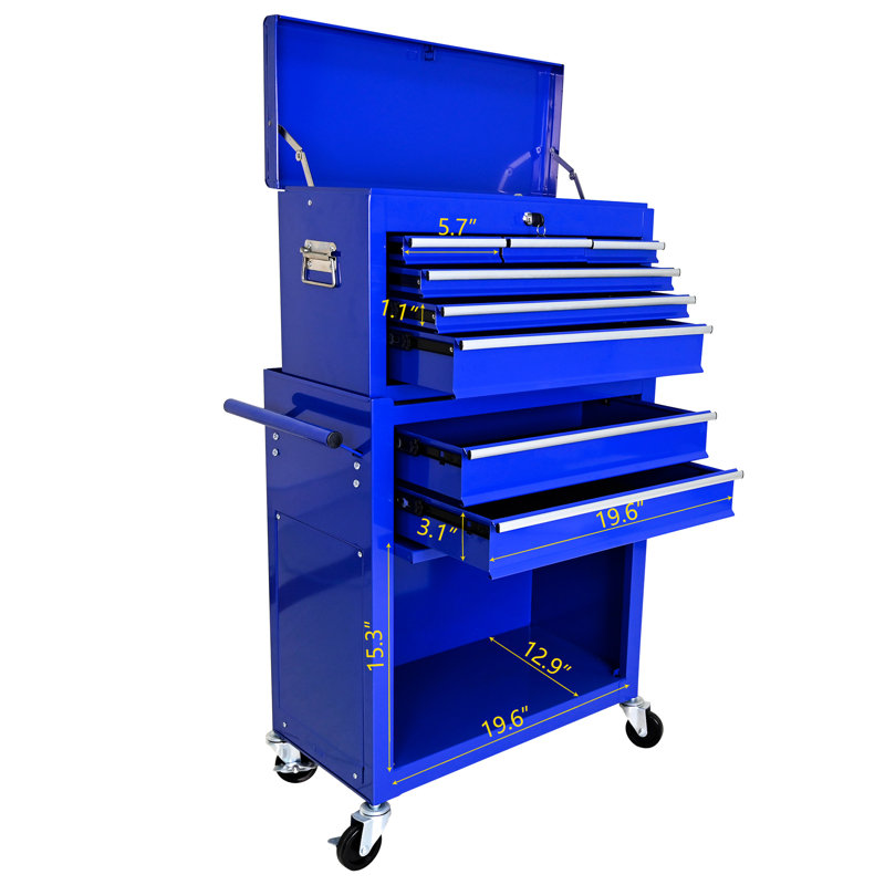Chariot d'atelier de rangement pour outils très fonctionnel - 8 coffres - bleu, Bleu