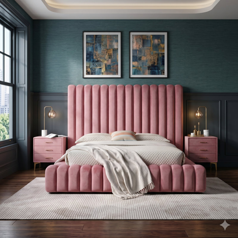 2 tables de chevet Avalon, Grand lit, Rose