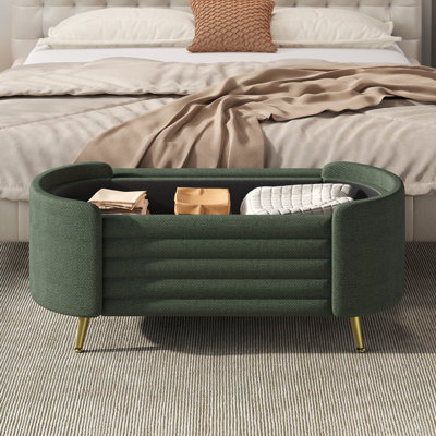 Banc en chenille avec rangement rabattable et pieds en métal