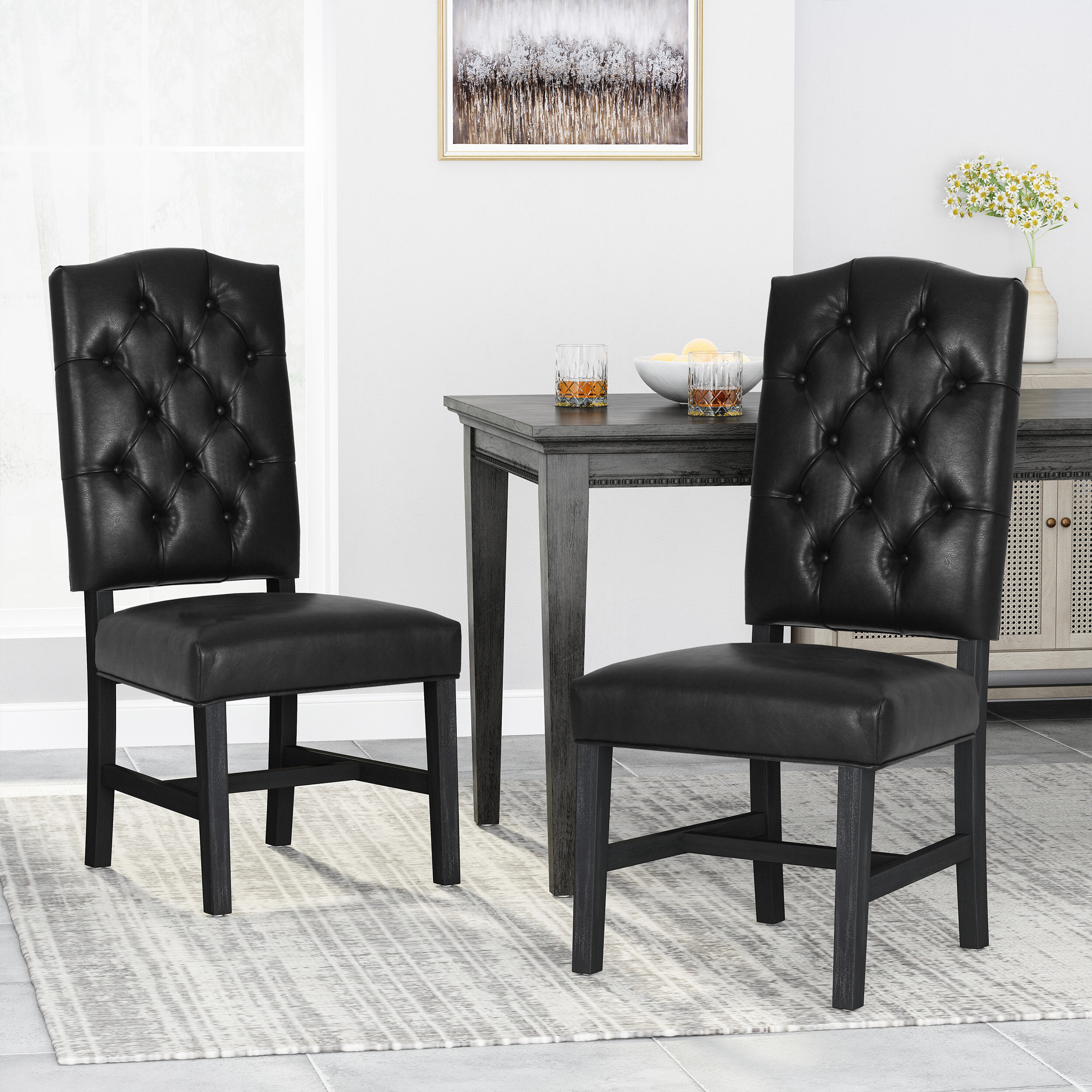 Black tufted dining online room chairs