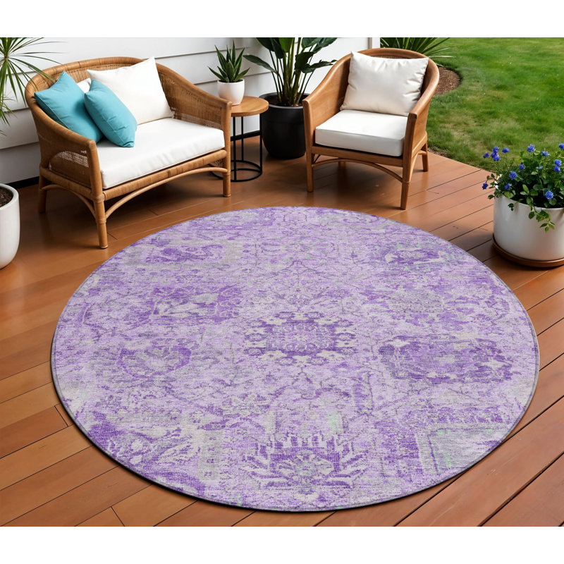 Tapis lavable rond 8 po Lavande and Grey