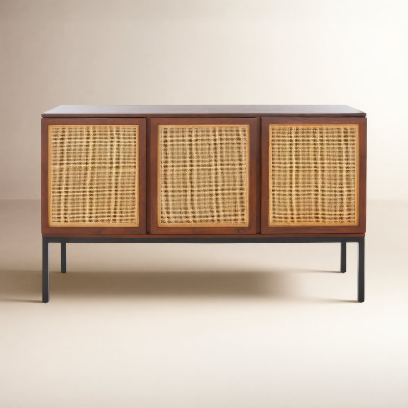 Ehren 54" W Solid Wood Sideboard, Walnut/Black