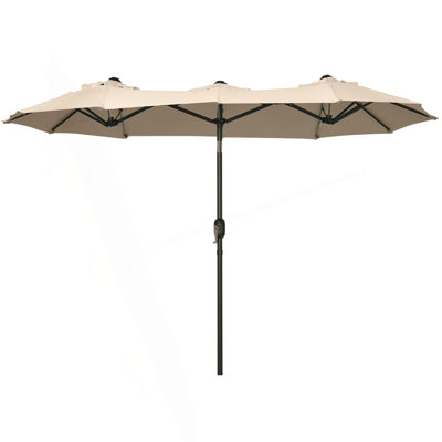 Outsunny Double-Sided Patio Umbrella 9.5' Large Outdoor Market Umbrella With Push Button Tilt And Crank, 3 Air Vents And 12 Ribs, For Garden, Deck, Pool