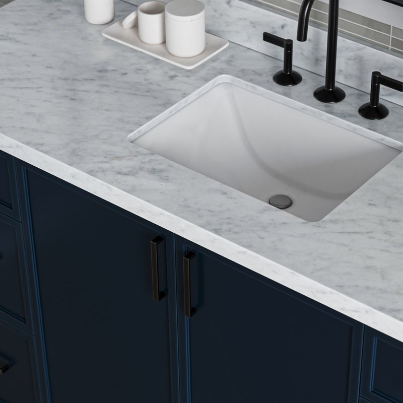 ARIEL Kelly 61 Single Sink Bathroom Vanity with Italian Carrara Marble Top, Midnight Blue