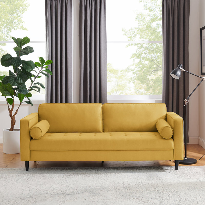 Jeses 207Cm Square Arms Sofa, Yellow Polyester Blend
