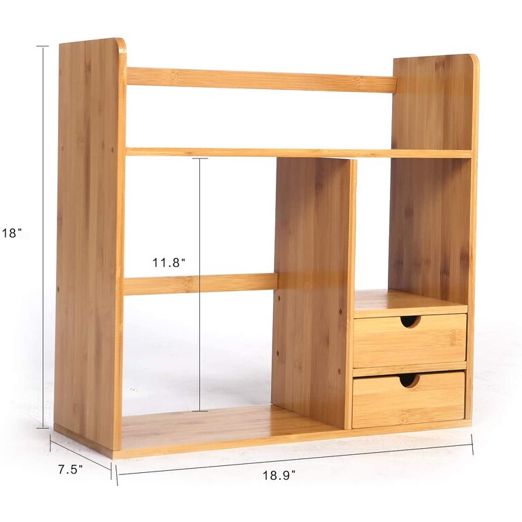 Okllen Bamboo Desk Organizer, Natural Wood Shelf Organizer for Desk with  Drawers, Tabletop Bookshelf Cosmetic Storage Organizer Display Storage Rack