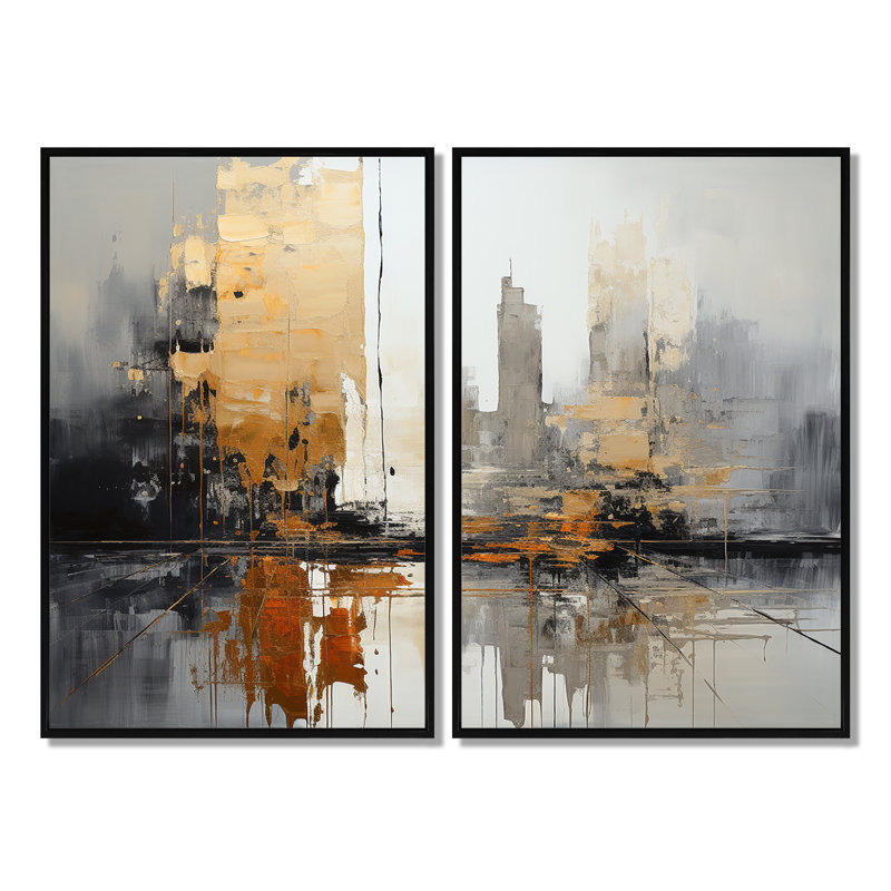 Coucher de soleil à New York - art mural grand paysage urbain, Noir, H 36 po x l 48 po, Impression encadrée flottante