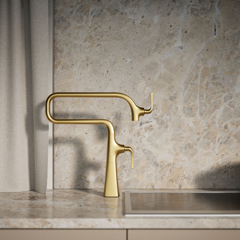 Graze Deck-Mount Pot Filler Faucet, Vibrant Brushed Moderne Brass