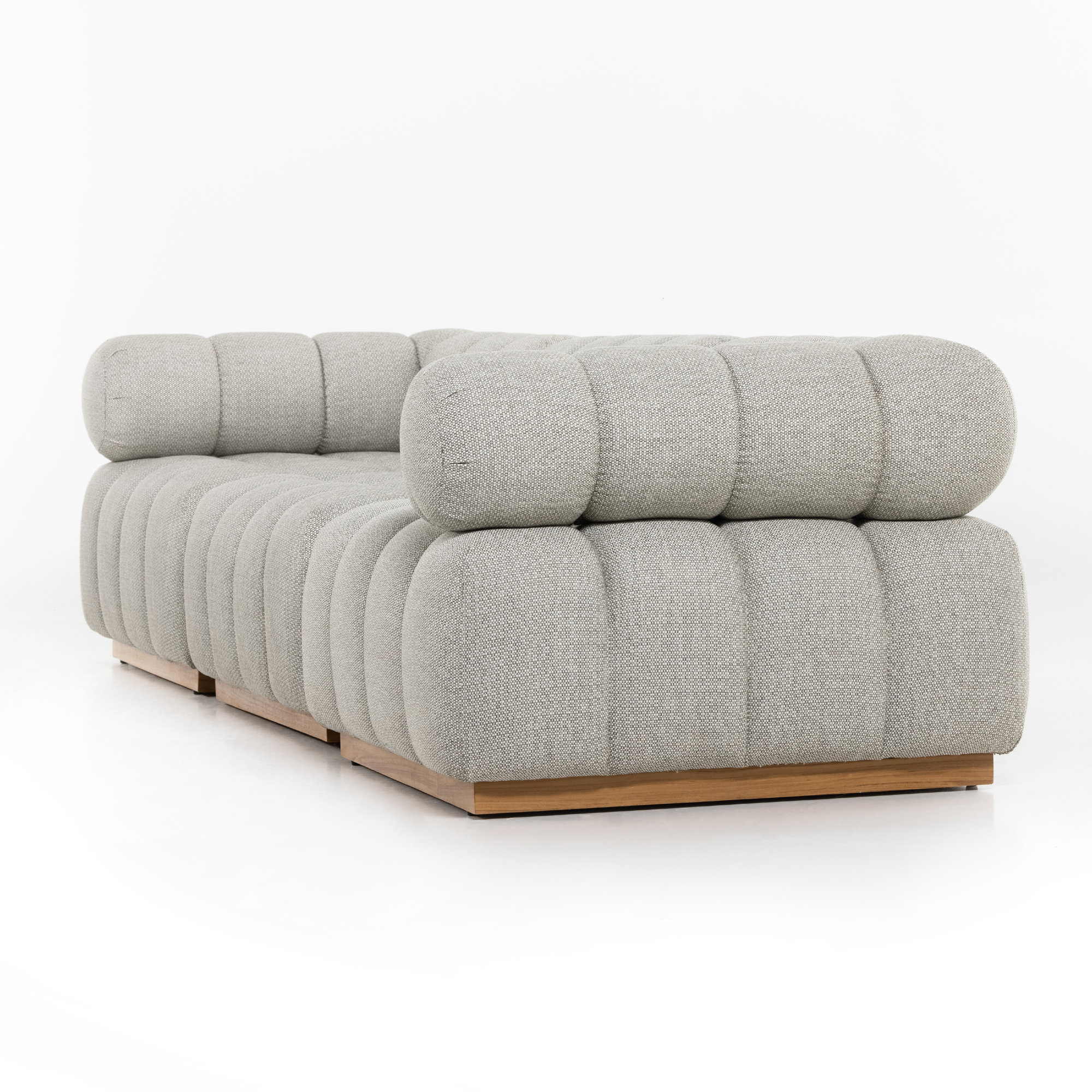 Martinique Outdoor 3Pc Sectional W/ Ottoman-Hayes Cream, Symmetrical, Faye Ash Cushion/Natural Teak Frame
