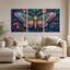 Papillon ornemental avec ailes bleu sarcelle et orange, ensemble de 3 toiles-2074734883