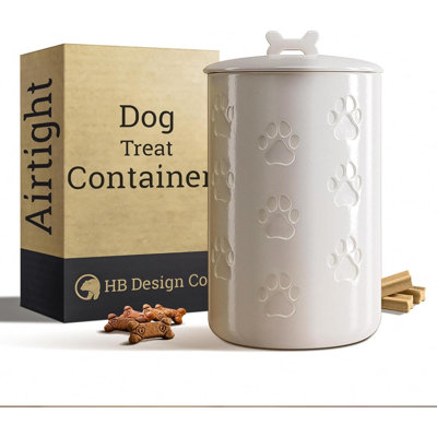 Dog Treat Container Airtight - Tall Ceramic Dog Treat Jar For Kitchen Counter With Airtight Lid - 7 Cup Capacity Pet Treat Container - Cute Doggie Cookie Jar - Big Treats Canister