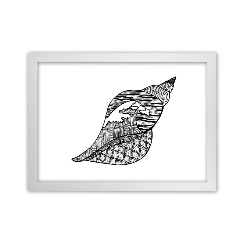 Shell 1 Piece Wall Art, 34cm H x 46cm W x 3cm D, White Framed