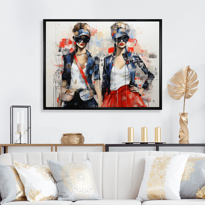 " Fashion Woman Walk V ", 16" H x 32" W, Black Picture Framed