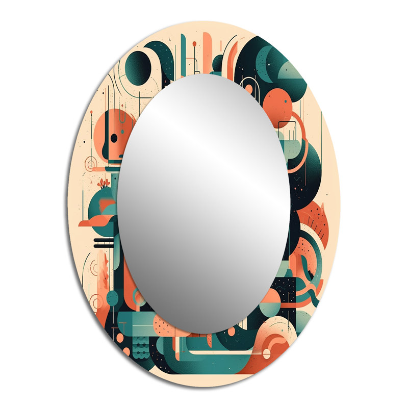 Colors of Progress II - Miroir mural ovale orange, 40 po x 30 po
