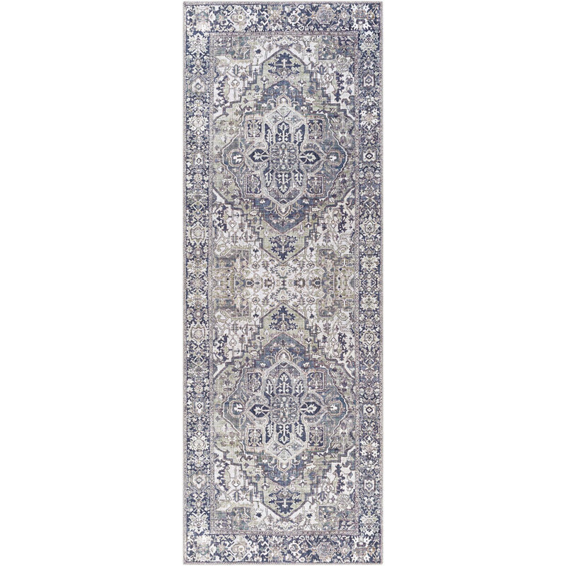 Machine Woven Oriental Gray/Ivory Area Rug, Runner 2'6" x 7'6"