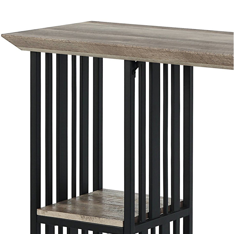 Table à hauteur de comptoir avec plateau en chêne et 2 tablettes - Base en métal noir sablé 2 tablettes pour une utilisation polyvalente