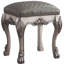 Tabouret de coiffeuse gris avec pieds blanc os rétro, accents glamour de chambre à coucher, essentiel