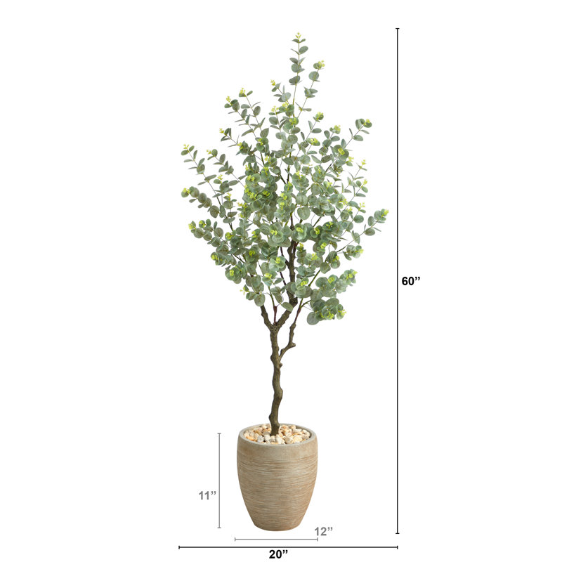 Eucalyptus artificiel en pot, Beige, H 60 po x l 20 po x P 18 po