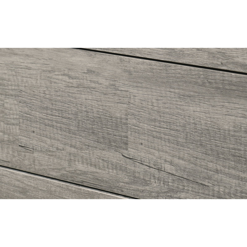 Grand lit plateforme rustique robuste 1pc avec tête de lit épurée et finition grain de bois gris, Grand lit