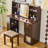 Elegant Makeup Vanity Desk With 3 Modes Adjustable Lighted Mirror,Modern Dressing Table Set With Large Shelves, Drawer And Canbinet