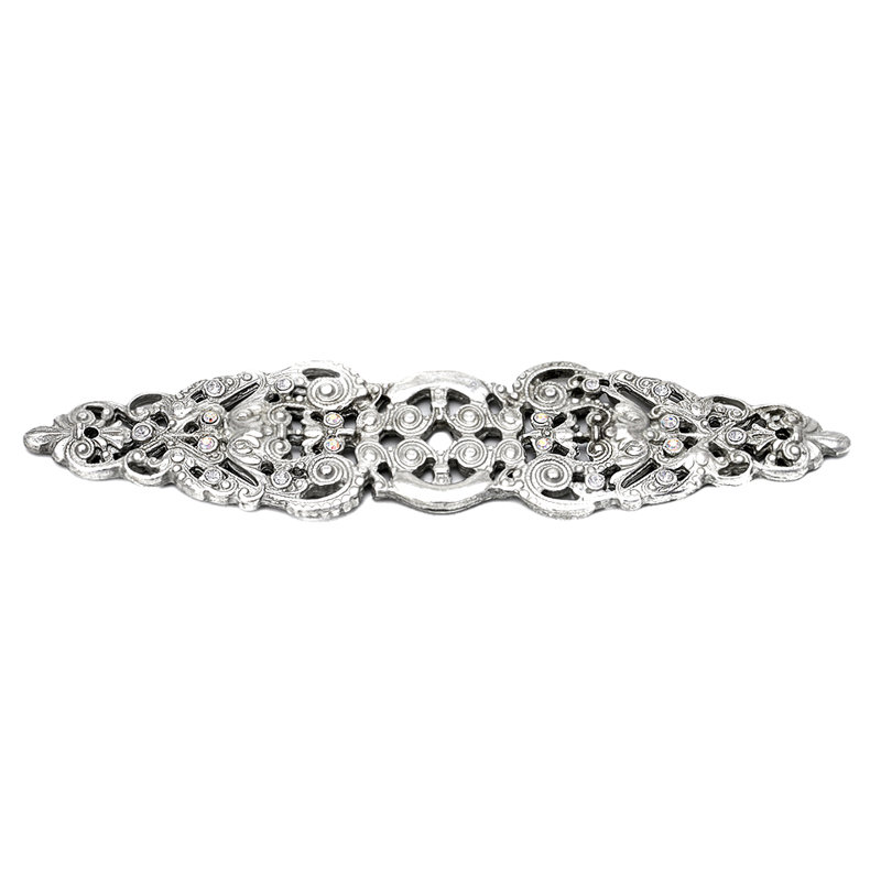 Écusson allongé Juliane Grace avec 18 cristaux Swarovski transparents et Aurore Boreale, Chrome